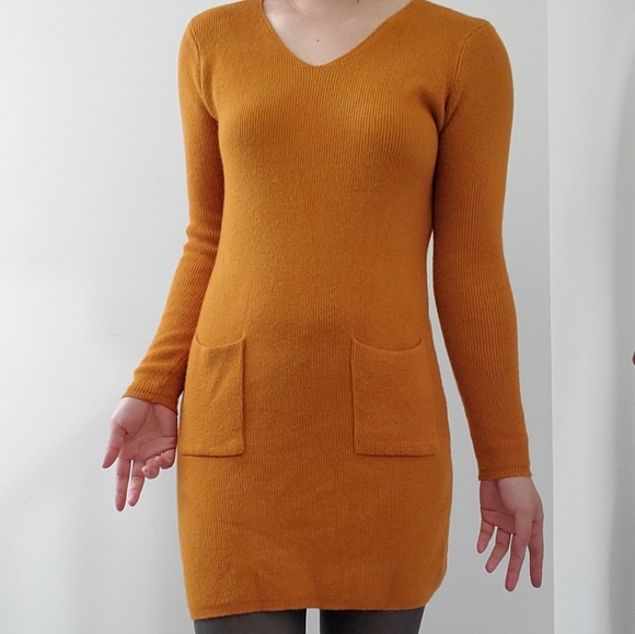 Orange Knit Bodycon Sweater Dress - Picture 2 of 4